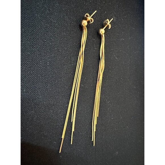 Gold 18K Yellow Gold Long Stud Shiny Solid Earrings 4.37grams Women - Picture 5 of 7